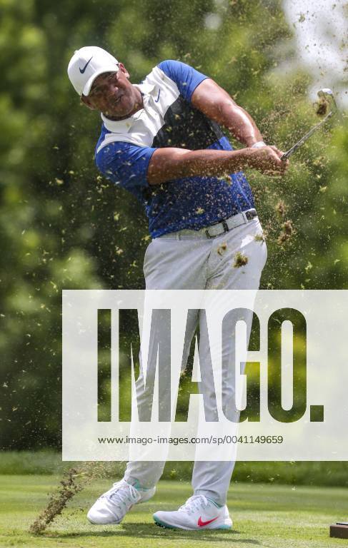 Silvis, Iowa, USA - Jhonattan Vegas tees off on three during the third round of the John Deere Classic at TPC Deere Run in Silvis, Saturday, July 13, 2019. Golf 2019: John Deere Classic Iowa - ZUMAq30_ 20190713_zaf_q30_046