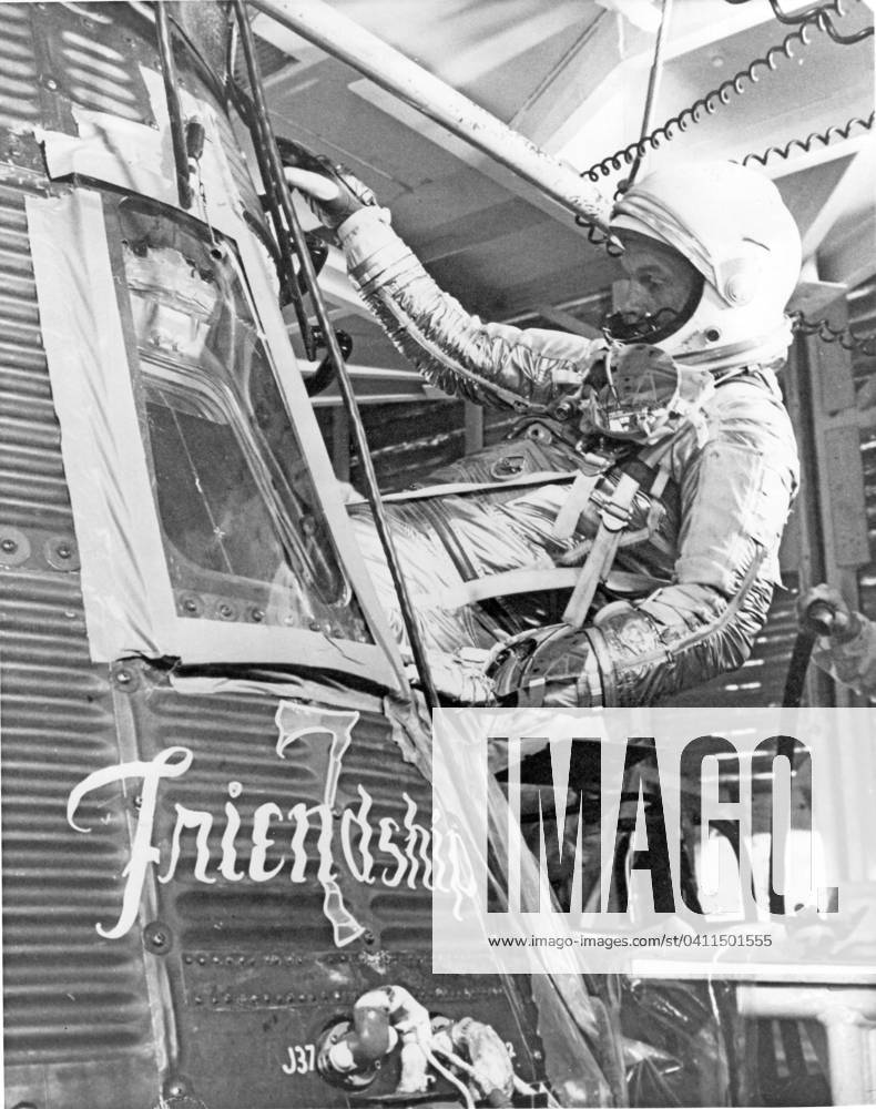 Glenn Trains for MA-6 Astronaut John H. Glenn, Jr. enters the Friendship 7 spacecraft during rehearsal exercises at Cape Canaveral, Florida on January 23, 1962 Credit: NASA via CNP Cape Canaveral Florida United States of America
