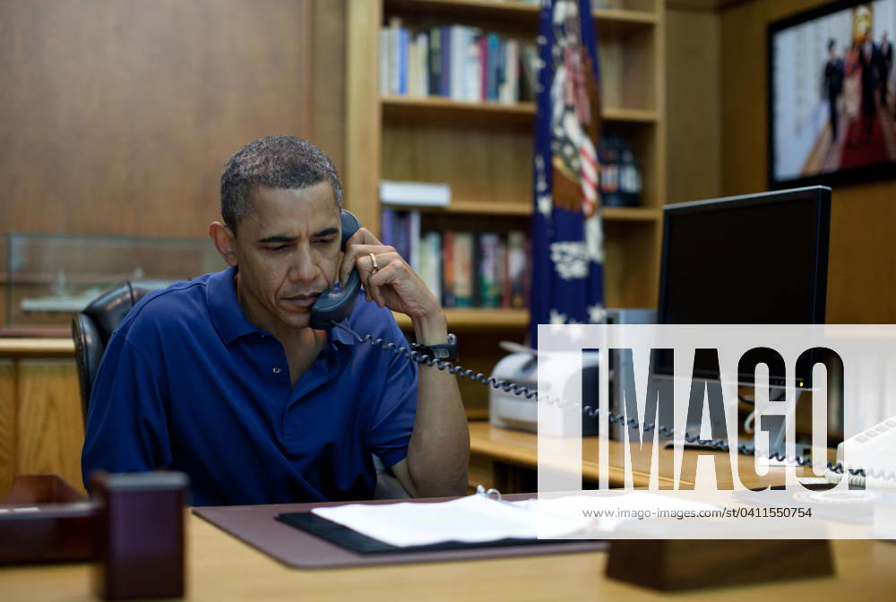 Conference Call on Afghaniastan Tragedy United States President Barack Obama holds a conference call from Camp David during a briefing on the tragedy in Afghanistan with U.S. Secretary of Defense Leon Panetta, Admiral Mike Mullen, Chairman of the Joint Chiefs of Staff, National Security Advisor Tom Donilon and Chief of Staff Bill Daley, Saturday, August 6, 2001..Mandatory Credit: Pete Souza - White House via CNP Thurmont Maryland United States of America