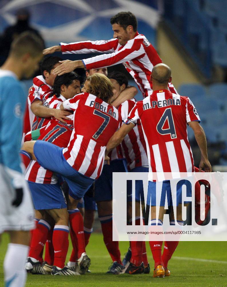 Torjubel Atletico Madrid - - NOxONLINExUSE Fußball EC 1 Herren Champions League 2008 2009, Atletico Madrid Gruppe Madrid Freude, Begeisterung,