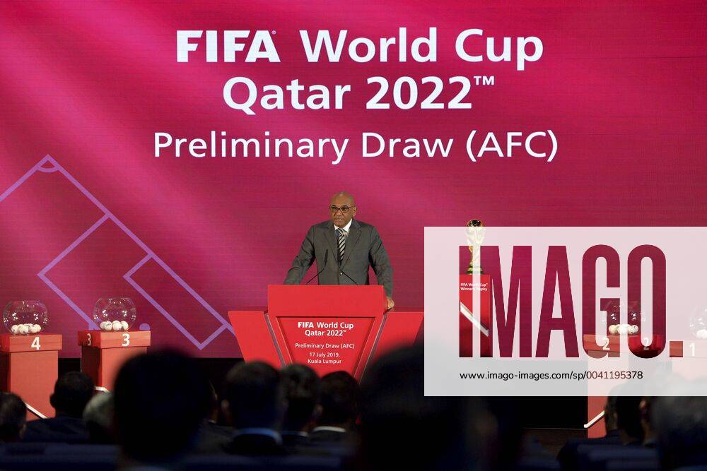 (190717) -- KUALA LUMPUR, July 17, 2019 (Xinhua) -- Asian Football Confederation (AFC) General Secretary Windsor John speaks during the drawing ceremony for the second round of FIFA World Cup, WM, Weltmeisterschaft, Fussball Qatar 2022 Asian qualifiers in Kuala Lumpur, Malaysia, on July 17, 2019. (Xinhua Chong Voon Chung) (SP)MALAYSIA-KUALA LUMPUR-FIFA WORLD CUP QATAR-PRELIMINARY DRAW