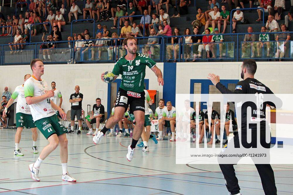 Handball HBL Bundesliga, HSG Wetzlar Training Camp 2019, Test match HSG Wetzlar Wcker Thun Switzerland v l Stefan Kneer HSG Wetzlar , Lenny Rubin HSG Wetzlar , Stefan Huwyler Wacker Thun , Tibor Ivanisevic HSG Wetzlar , Thunder as IMAGE SEQUENCES and or QUASI VIDEO VIDEO VIDEO and HSG VIDEO ANY ANY USE OF PHOTOGRAPHS