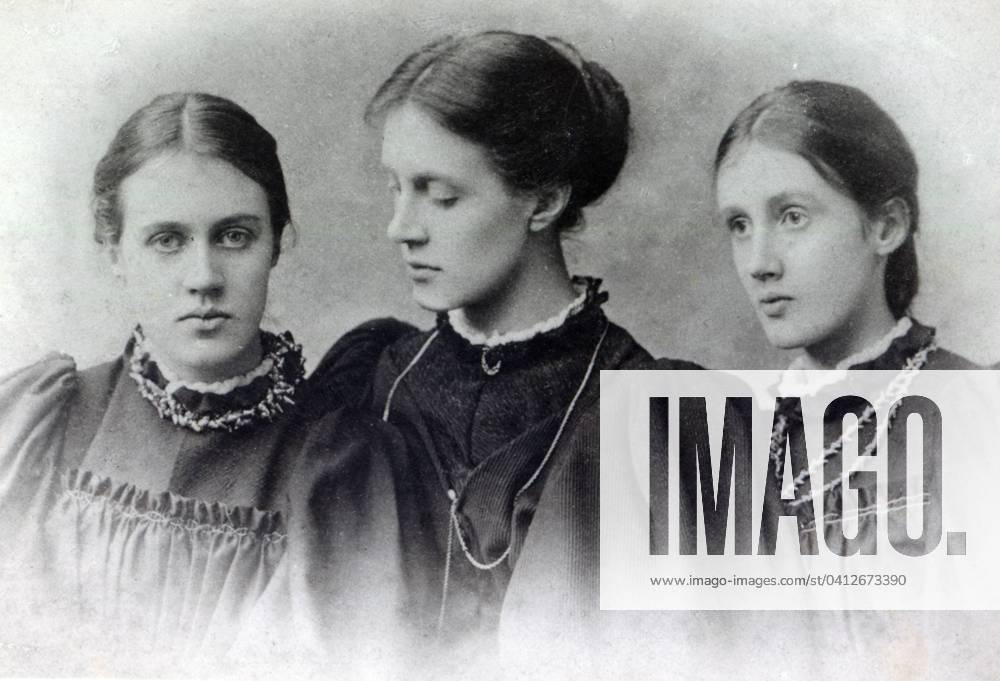 Vanessa Stephen, Stella Duckworth and Virginia Stephen c.1896 (b w photo) XJF354227 Vanessa Stephen, Stella Duckworth and Virginia Stephen c.1896 (b w photo) by English Photographer, (19th century); Private Collection; (add.info.: Stella Duckworth (1869-97) half sister of Vanessa Bell (1879-1961) painter and Virginia Woolf (1882-1941) novelist. Their mother, Julie Jackson married first Henry Duckworth and second Leslie Stephen. Stella married John Waller Hills in 1895, but was taken ill with peritonitis and died in July 1897).