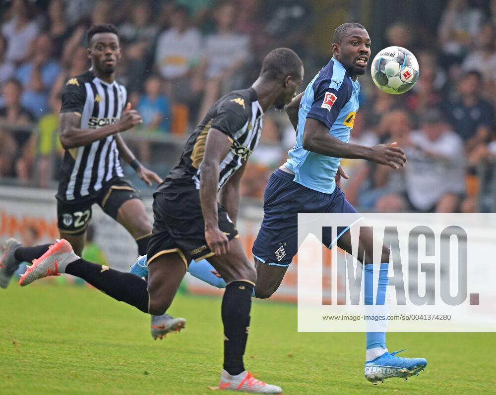 Test match Borussia Mönchengladbach SCO Angers France 27 07 2019 Marcus Thuram BMG Action in front of Ibrahim Cisse Angers DFL REGULATIONS PROHIBIT ANY USE OF PHOTOGRAPHS AS IMAGE SEQUENCES AND OR QUASI VIDEO HM