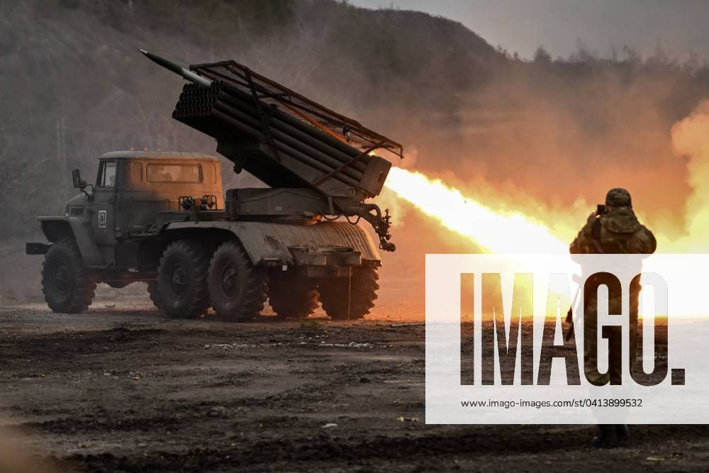 Russia Ukraine Military Operation Rocket Launchers 8620546 15.02.2024 Russian servicemen fire a BM-21 Grad multiple rocket launcher towards Ukrainian positions in the Krasnyi Lyman, also known as Lyman, sector of the frontline amid Russia s military operation in Ukraine, Russia. Stanislav Krasilnikov Sputnik Russia