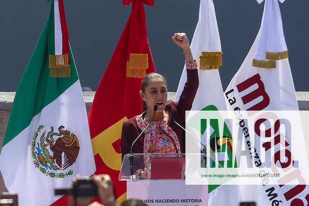 Mexico s Presidential Candidate, Claudia Sheinbaum Pardo, speaks during a rally after having presented her registration to the National Electoral Institute (INE) as a presidential candidate for the alliance Ã¢â‚¬oeLet s Keep Making HistoryÃ¢â‚¬Â, made up of political parties (Morena, PT, PVEM). on February 18, 2024, Mexico City, Mexico. Mexico City Mexico - ZUMAe321 20240218_zia_e321_038