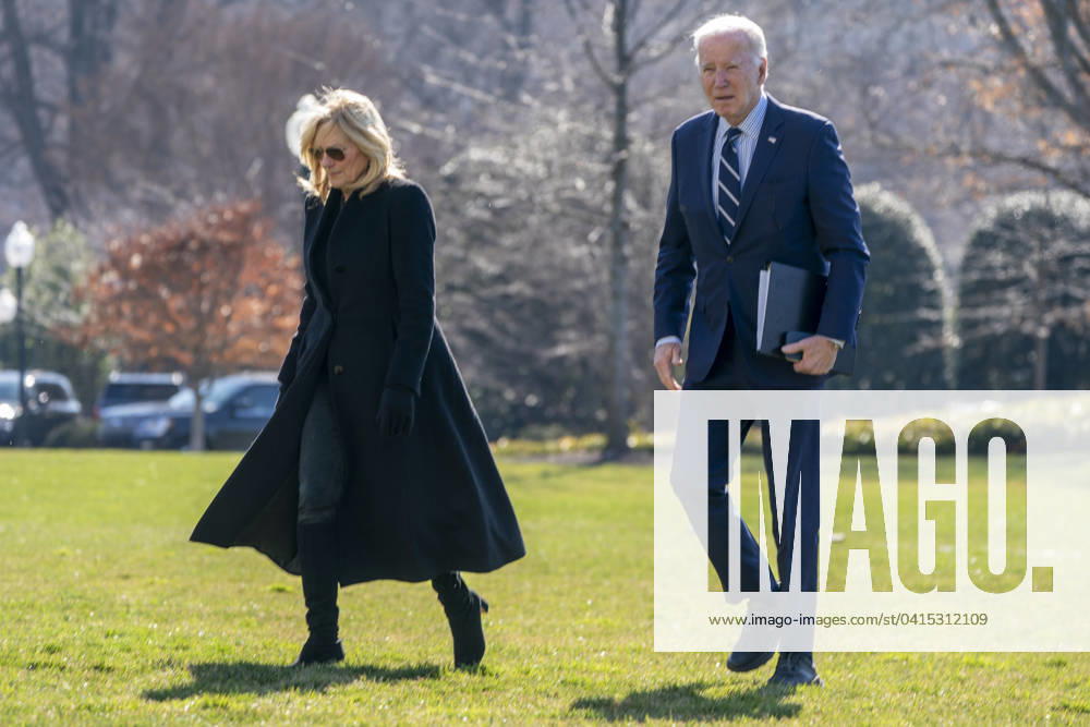 US President Joe Biden and First Lady Jill Biden walk to the residence after stepping off Marine One on the South Lawn of the White House in Washington, DC, Monday, February 19, 2024. Biden campaign officials are looking forward to the upcoming State of the Union address to reset public perception on President Biden s age and vitality. WASP20240219105 YurixGripas