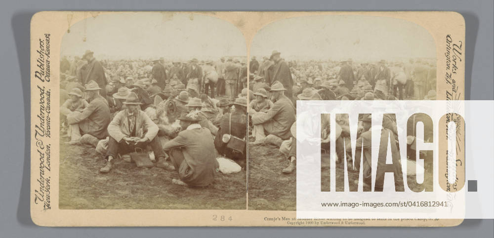 Caught Farmers Wait at the Modder River, South Africa, Anonymous, 1900 stereograph Modderrivierpublisher: New York (city) (possibly) cardboard. paper albumen print prisoner of war (after the battle) Modder River