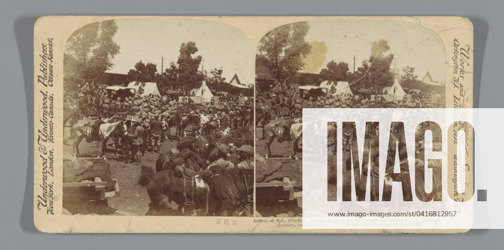 Piet CronjÃ , General of the Farmers, was trapped by the British at the mud river, Anonymous, 1901 stereograph Modderrivierpublisher: New York (city) (possibly) cardboard. paper albumen print prisoner of war (after the battle) Modder River