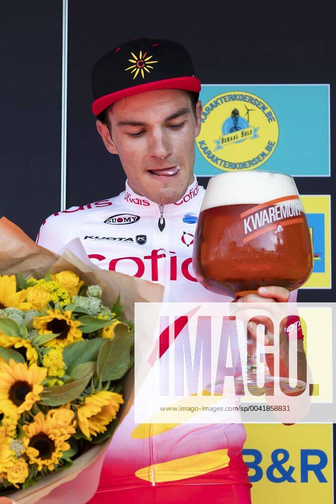 Bilder des Jahres 2019, Sport 08 August Italian Attilo Viviani of Cofidis pictured on the podium after winning the Schaal Sels cycling race, 6th race of the Bingoal Cycling Cup, Sunday 25 August 2019, in Merksem. KRISTOFxVANxACCOM x05649245x