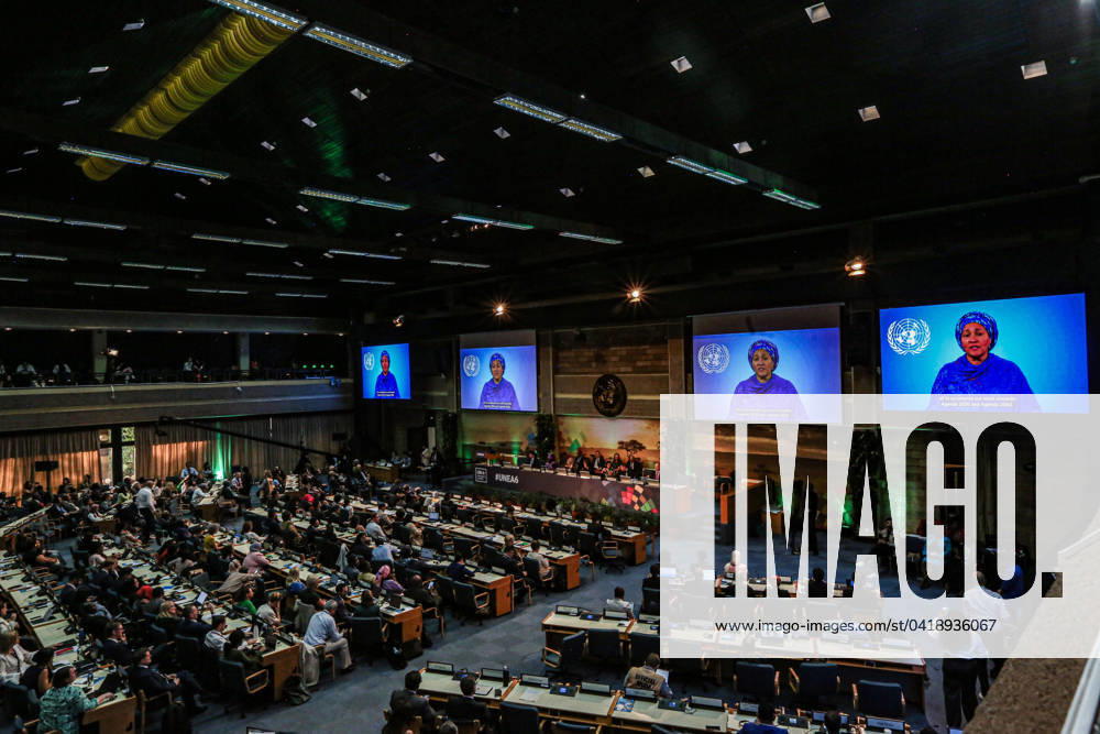 UN Deputy Secretary-General AMINA J. MOHAMMED, speaks remotely at the closing of the the 6th UN Environmental Assembly of 2024 commenced. This yearâ€⠢s assembly agreed on 15 resolutions, 2 decisions and a ministerial declaration..It is considered one of the most advantageous UNEA in years bringing together nations during pressing and challenging times not only for humanity but for the environment. Nairobi Kenya - ZUMAo116 20240301_znp_o116_010