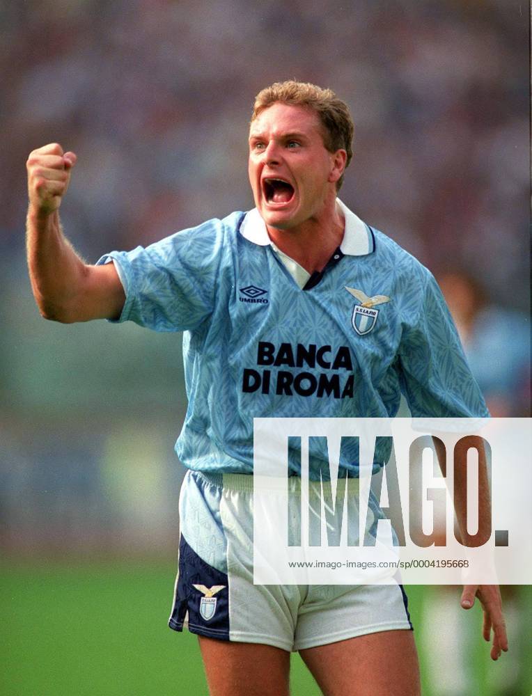 Paul Gascoigne (Lazio Rom) - Torjubel - Fußball Herren Serie A 1992 1993, 1. Liga, Einzelbild Rom Freude, Begeisterung,