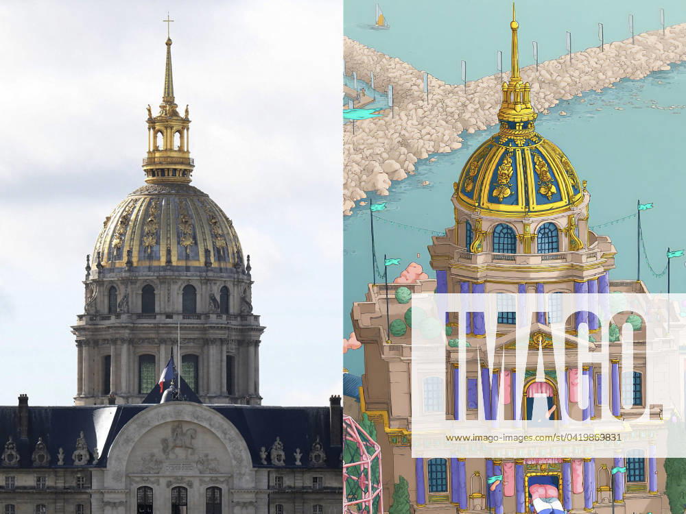 The Invalides Dome Cross Replaced By An Arrow On The Official Poster The Invalides Dome cross replaced by an arrow on the official poster. Ugo Gattoni, the designer of the Olympic Games poster, has replaced the cross at the top of the DÃ me des Invalides with a simple arrow, which has provoked numerous reactions. The Olympic Committee and the artist deny any political or religious intent. - FILE - The hearse transporting the coffin of former French President Jacques Chirac leaves the Invalides (Hotel des Invalides) for the Saint-Sulpice church in Paris, France, for the funeral service on September 30, 2019. Former French President Jacques Chirac died on September 26, 2019 at the age of 86. Photo by ABACAPRESS.COM Paris France