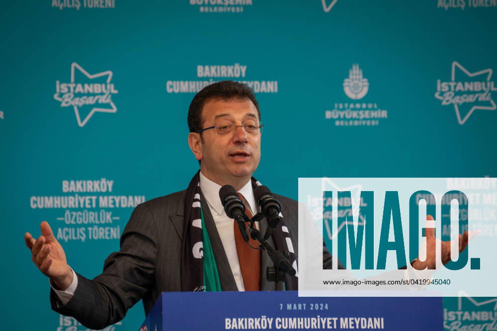 Istanbul, Turkey, March 7, 2024: Istanbul Metropolitan Municipality Mayor Ekrem Imamoglu is making an election speech to the public in Bakirkoy, one of the important districts of Istanbul. Local elections, that is, municipal elections in Istanbul and across Turkey, will be held on Sunday, March 31, 2024. - ZUMAi72_ 20240307_znp_i72_013