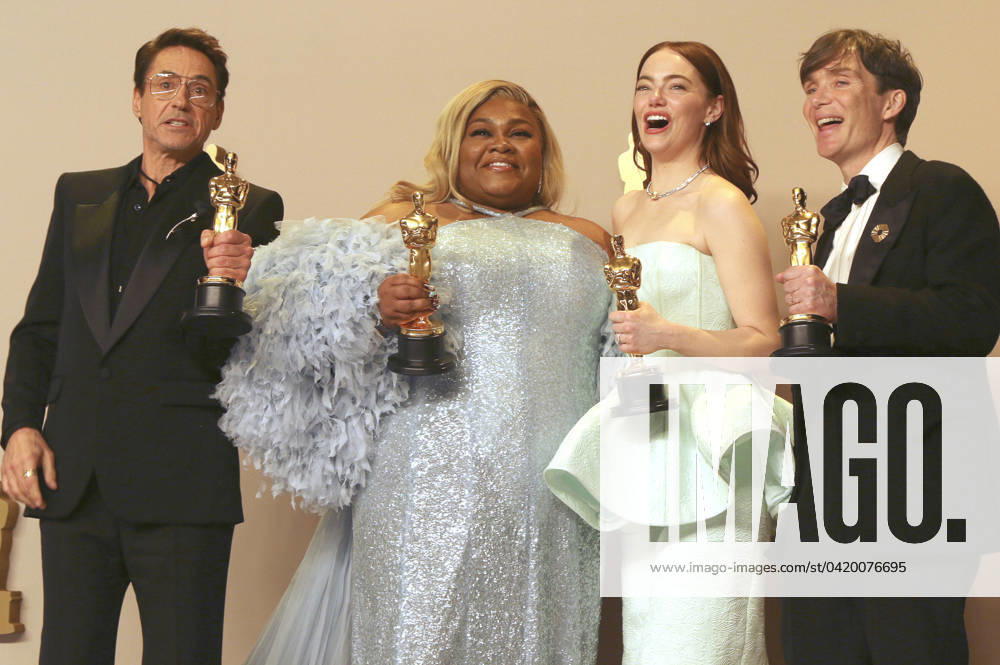 Best Actors Robert Downey Jr , Da Vine Joy Randolph, Emma Stone and Cillian Murphy with their Oscars in the Press Room of the 2024 96th Annual Academy Awards at the Dolby Theatre Los Angeles, 10 03 2024 Foto:xJ.xFuturexImagex oscars_pressroom_4391