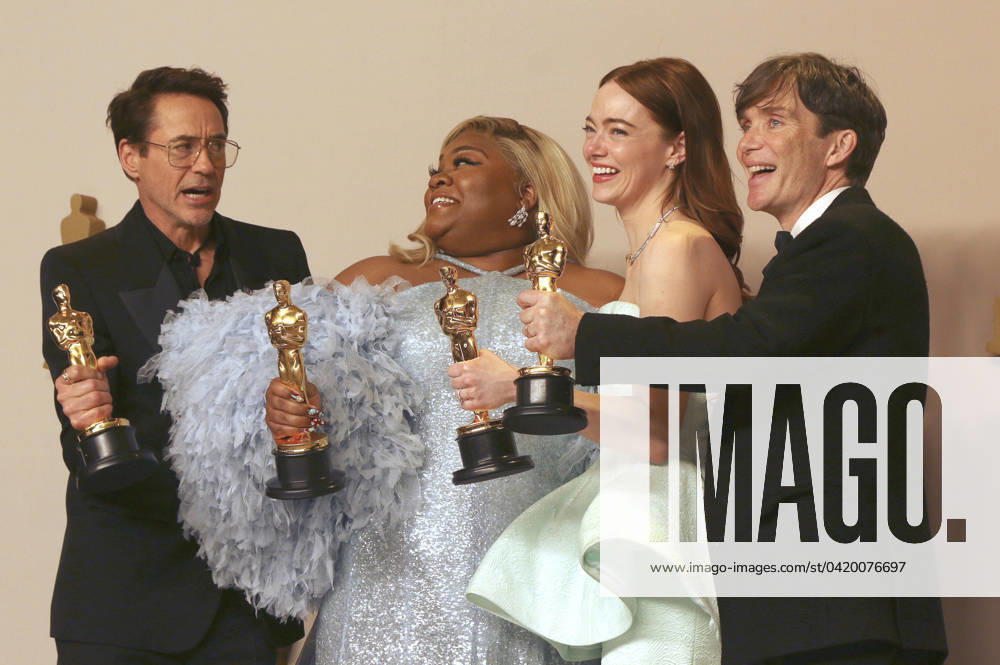 Best Actors Robert Downey Jr , Da Vine Joy Randolph, Emma Stone and Cillian Murphy with their Oscars in the Press Room of the 2024 96th Annual Academy Awards at the Dolby Theatre Los Angeles, 10 03 2024 Foto:xJ.xFuturexImagex oscars_pressroom_4393