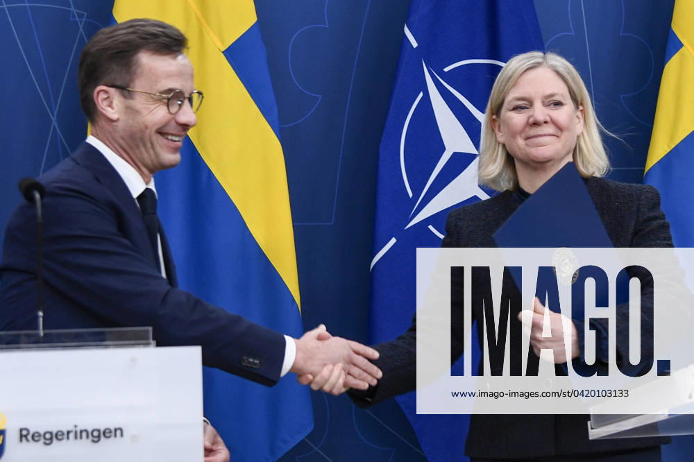 STOCKHOLM, SWEDEN 20240311 Prime Minister Ulf Kristersson M and Social Democratic Party leader Magdalena Andersson S hold a press conference on Swedens NATO membership STOCKHOLM SWEDEN