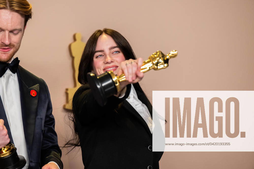 96th Oscars, Academy Awards Finneas O Connell and Billie Eilish pose backstage with the OscarÂ® for Original Song during the live ABC telecast of the 96th OscarsÂ® at DolbyÂ® Theatre at Ovation Hollywood on Sunday, March 10, 2024., Credit:Avalon.red Avalon