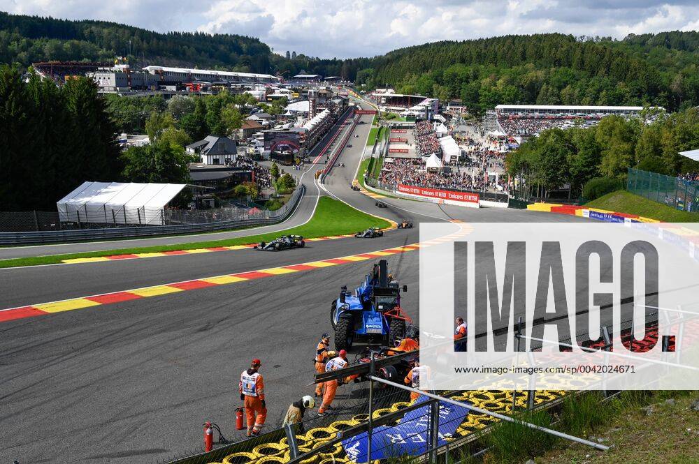 Workers take out the Red Bull s car of Dutch driver Max Verstappen at the Spa-Francorchamps Formula One Grand Prix of Belgium race, in Spa-Francorchamps, Sunday 01 September 2019. BENOITxDOPPAGNE x05653537x