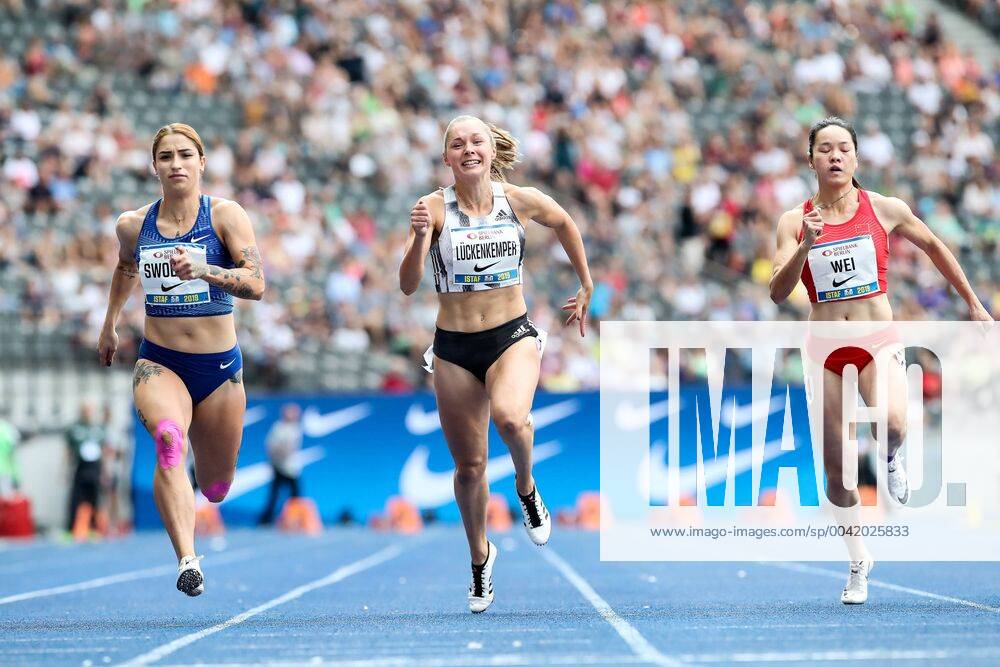 ISTAF Leichtathletik 2019 Berlin, Germany 01 September 2019 ISTAF Leichtathletik 2019 v li 100m Winner in personal best time Ewa Swoboda POL , Gina Lueckenkemper GER SCC Berlin , Yongli Wei CHN