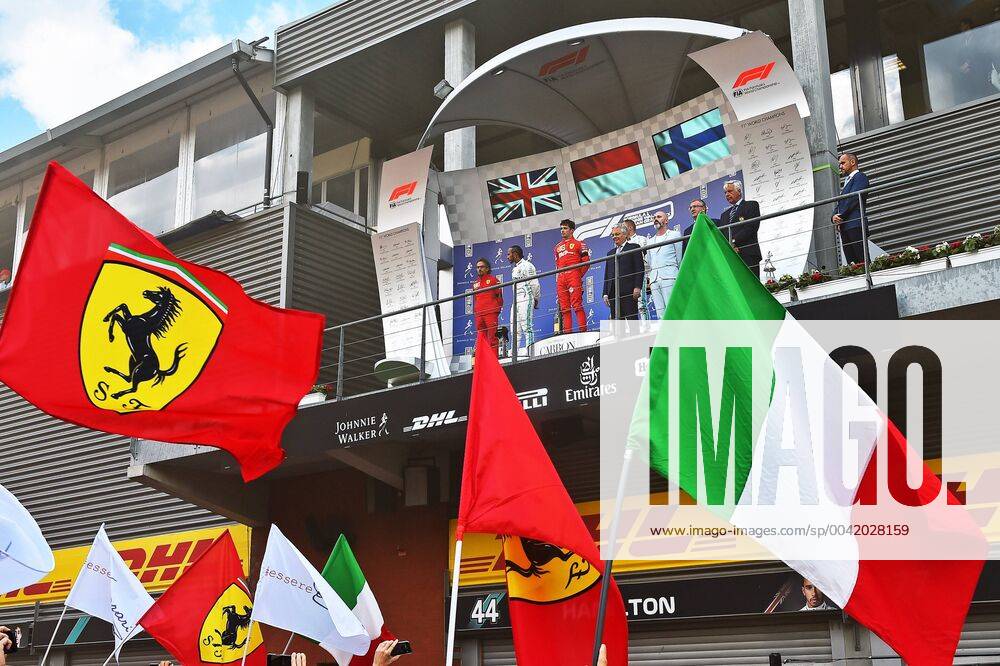 Motorsport FIA Formula 1, Grand Prix of Belgium 2019 race, award ceremony, 1 place Charles Leclerc Ferrari , 2 place Lewis Hamilton Mercedes AMG Petronas , 3 place Valtteri Bottas Mercedes AMG Petronas Spa eel-fotografie Eberhard Krieger