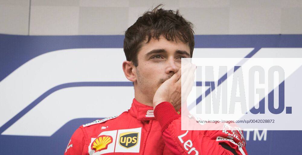 Ferrari s Monegasque driver Charles Leclerc reacts on the podium after winning the Spa-Francorchamps Formula One Grand Prix of Belgium race, in Spa-Francorchamps, Sunday 01 September 2019. BENOITxDOPPAGNE x05653710x