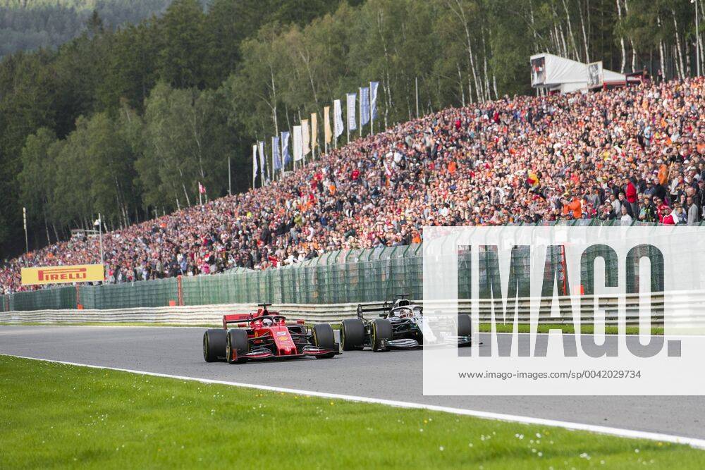 Mercedes British driver Lewis Hamilton takes the second place ahead and Ferrari s German driver Sebastian Vettel during the Spa-Francorchamps Formula One Grand Prix of Belgium race, in Spa-Francorchamps, Sunday 01 September 2019. NICOLASxLAMBERT x05653788x