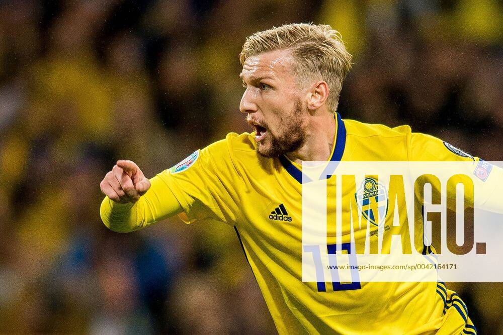 Emil Forsberg of Sweden celebrates scoring 1 1 during the UEFA Euro Qualifier football match between Sweden and Norway on September 8, 2019 in Stockholm Photo Vegard Wivestad Grott BILDBYRAN code VG 170392 BBENG football football soccer soccer UEFA Euro Qualifier EM qualification in qualifying international championship Sweden Sweden A Sweden Norway Norway cheers,