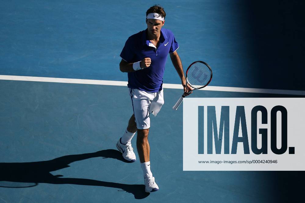 Roger Federer (Schweiz) jubelt Tennis Herren Australian Open 2009, Grand Slam, ATP Tour Einzelbild Melbourne Freude,