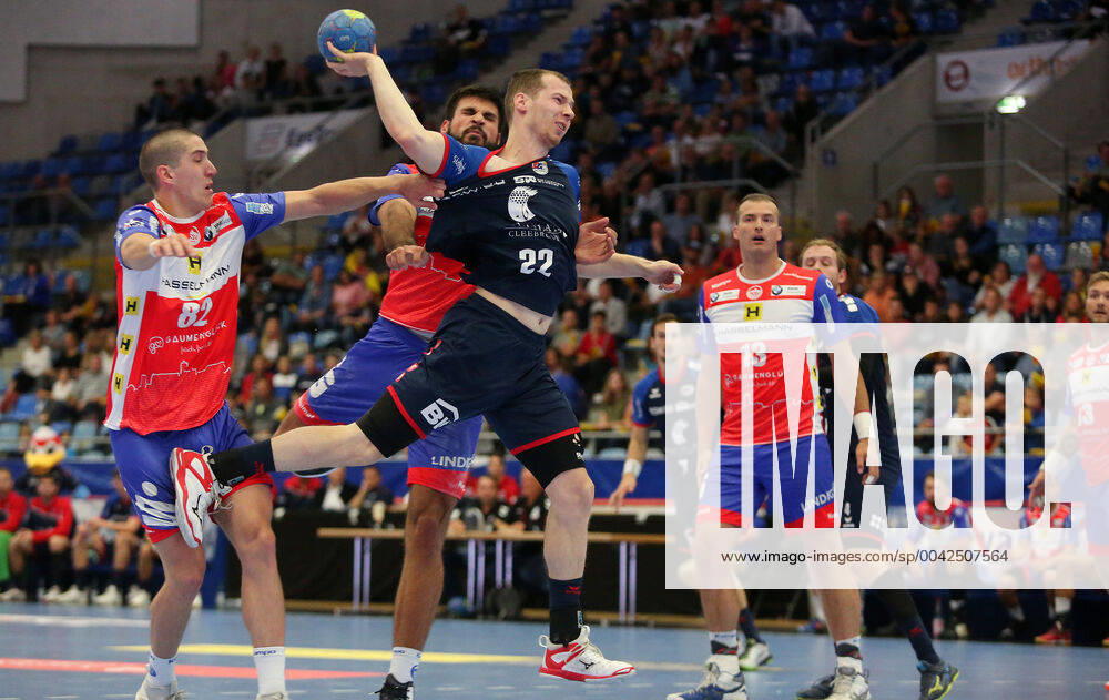 BAU 20 09 2019 Bietigheim Handball SG BBM Bietigheim vs ThSV Eisenach, v l Ivan Snajder Eisenach , Marko Racic Eisenach , Jonas Link BBM