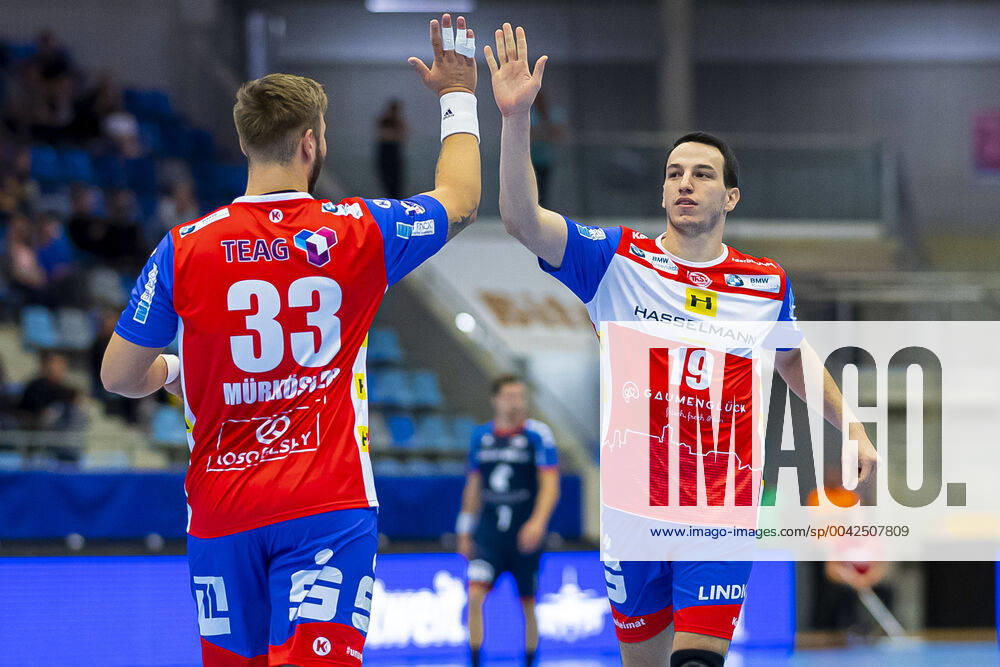 Bietigheim, Germany 25 August 2019 2 BL 19 20 SG BBM Bietigheim vs ThSV Eisenach vs li Justin Mürköster Muerkoester Eisenach , Ante Tokic Eisenach Bietigheim Egetrans Arena Baden Württemberg Germany