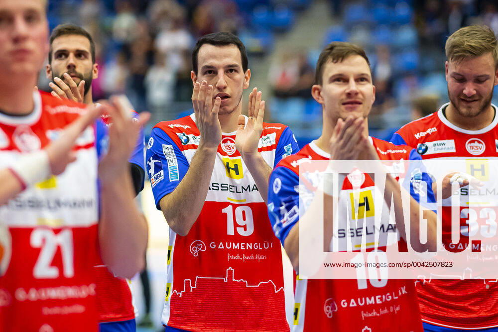 Bietigheim, Germany 25 August 2019 2 BL 19 20 SG BBM Bietigheim vs ThSV Eisenach Ante Tokic Eisenach , Jonas Ulshöfer Ulshoefer Eisenach Bietigheim Egetrans Arena Baden Württemberg Germany