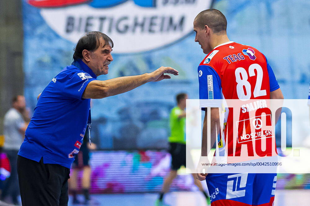 Bietigheim, Germany 25 August 2019 2 BL 19 20 SG BBM Bietigheim vs ThSV Eisenach vs li Trainer Sead Hasanefendic Eisenach , Ivan Snajder Eisenach Bietigheim Egetrans Arena Baden Württemberg Germany