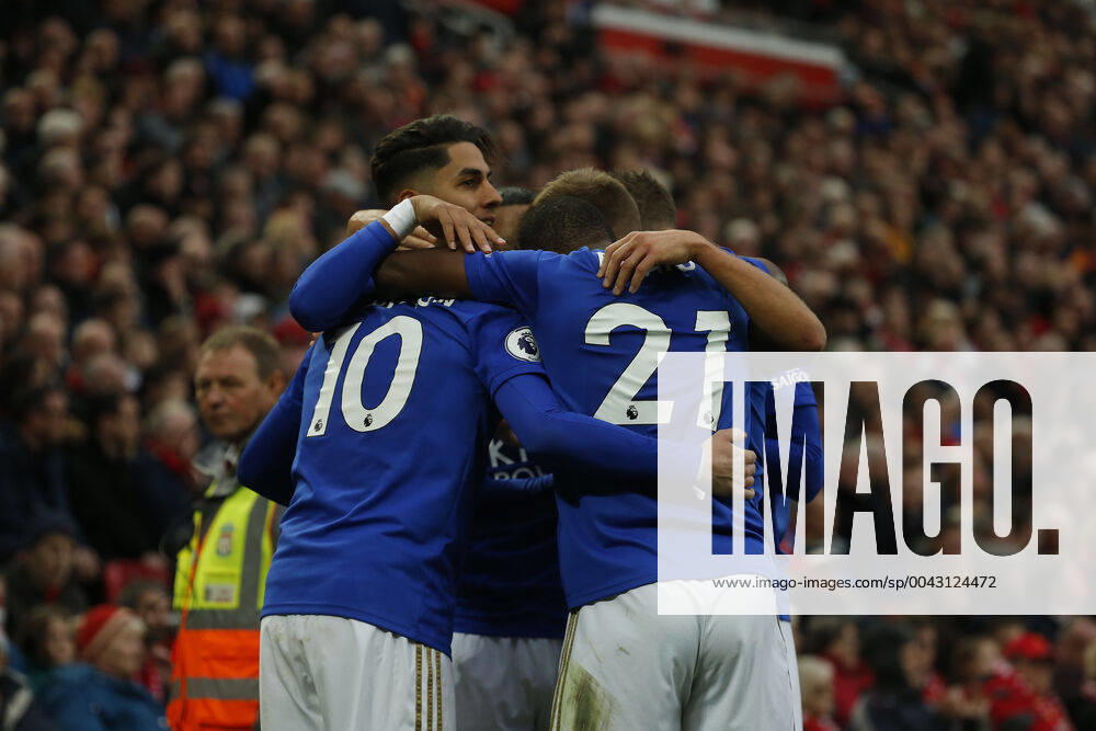 Football - 2019 2020 Premier League - Liverpool vs. Newcastle United Leicester City players celebrate after James Maddison scores to make it 1-1 in the dying minutes at Anfield. COLORSPORT ALAN MARTIN
