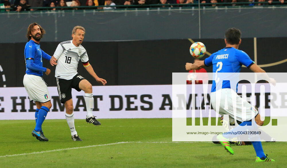 DFB All Stars vs. Azzuri Legends, Sportpark Ronhof Fuerth, football, sport, in picture Andrea Pirlo Azzuri All Stars , Goal to 2 0 by Juergen Klinsmann DFB All Stars , Christian Panucci Azzuri All Stars