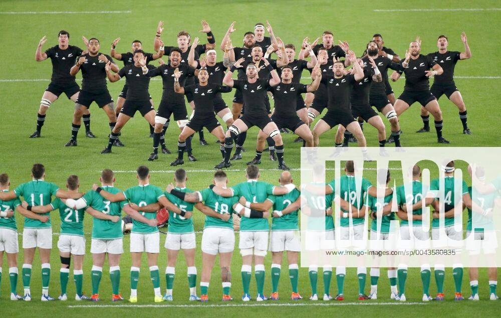 KW42 Rugby World Cup in Japan: New Zealand v Ireland Ireland players (front) watch the New Zealand squad performing the haka prior to a Rugby World Cup quarterfinal match on Oct. 19, 2019, in Chofu, western Tokyo.