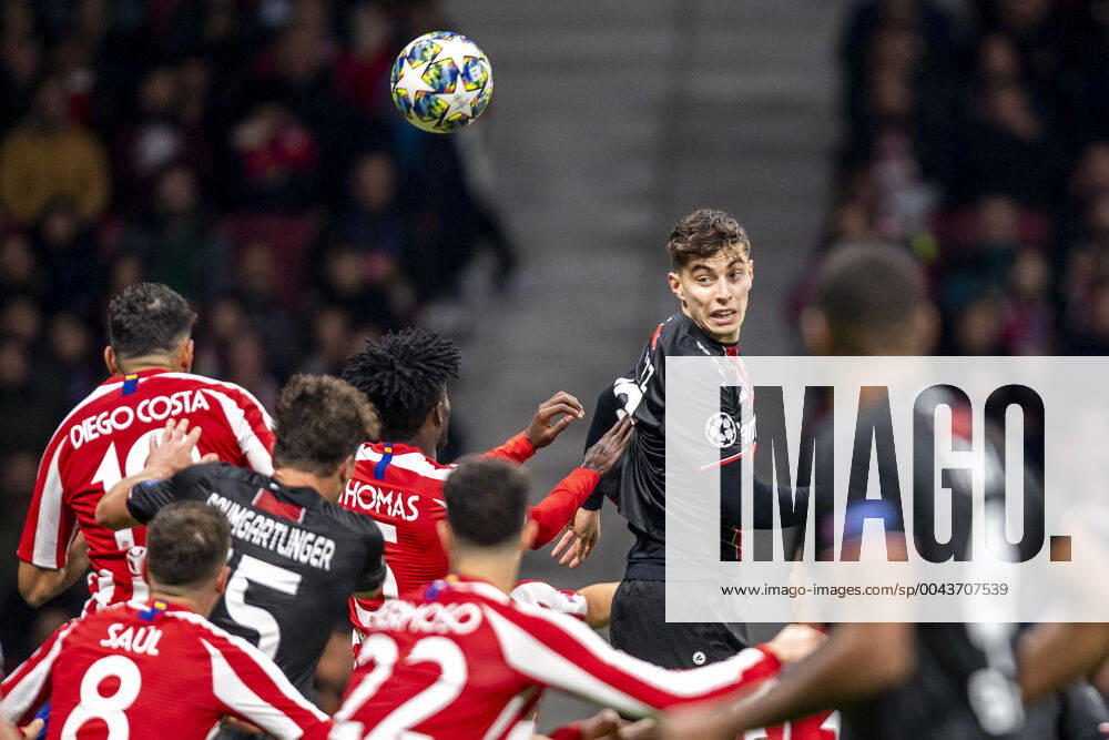 Football UEFA Champions League, CL, season 2019 2020, 3 matchday, Athletico Madrid Bayer Leverkusen in Madrid Spain Leverkusens Kai Havertz beheads the ball UEFA REGULATIONS PROHIBIT ANY USE OF PHOTOGRAPHS AS IMAGE SEQUENCES AND OR QUASI VIDEO