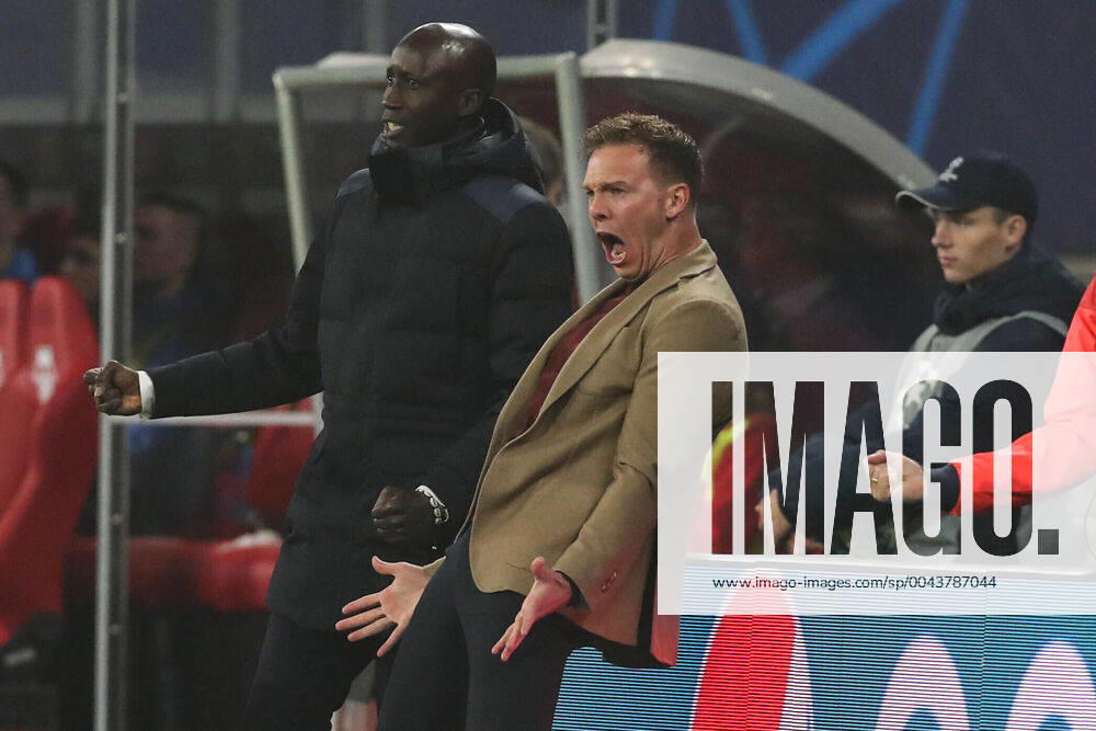Coach Julian Nagelsmann RB Leipzig is happy about the 2 1 of Marcel Sabitzer RB Leipzig Group G Group Phase Champions League Season 2019 2020 Lawnball Leipzig vs. FC Zenit St Petersburg in the Red Bull Arena in Leipzig Football,Germany