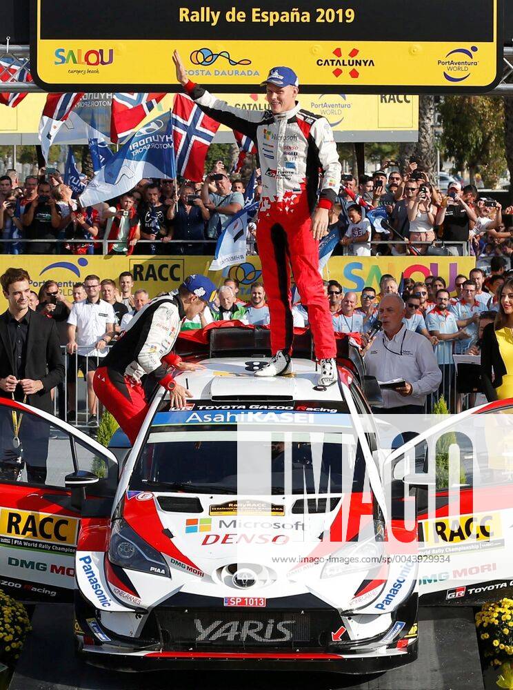 KW43 Estonian driver Otto Tanak of Toyota Yaris WRC, Motorsport Rallye, WM team celebrates after becoming WRC World Champion following his second position on the Catalunya Rally Spain 2019, in Rodonya, Tarragona, Spain, October 27, 2019. Catalunya Rally Spain 2019 !ACHTUNG: NUR REDAKTIONELLE NUTZUNG!