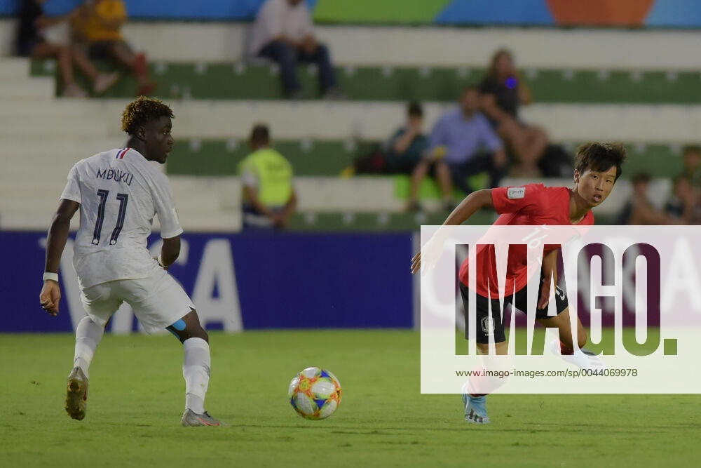 Sub 17 República da Korea e França GOIÂNIA, GO - 30.10.2019: SUB 17 REPÚBLICA DA KOREA E FRANÇA - Nathanael Mbuku and Eom Jisung during Under 17 Republic of Korea and France. Match valid for the FIFA U17, U 17 World Cup group stage. Serrinha Stadium in Goiânia, GO. (Photo: Reinaldo Reginato Fotoarena) x1822646x ReinaldoxReginato