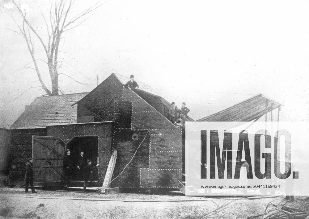 EDISON: STUDIO, 1893. The Black Maria, the world s first motion picture studio erected in 1893, on the grounds of Thomas A. Edison s laboratory, West Orange, New Jersey.