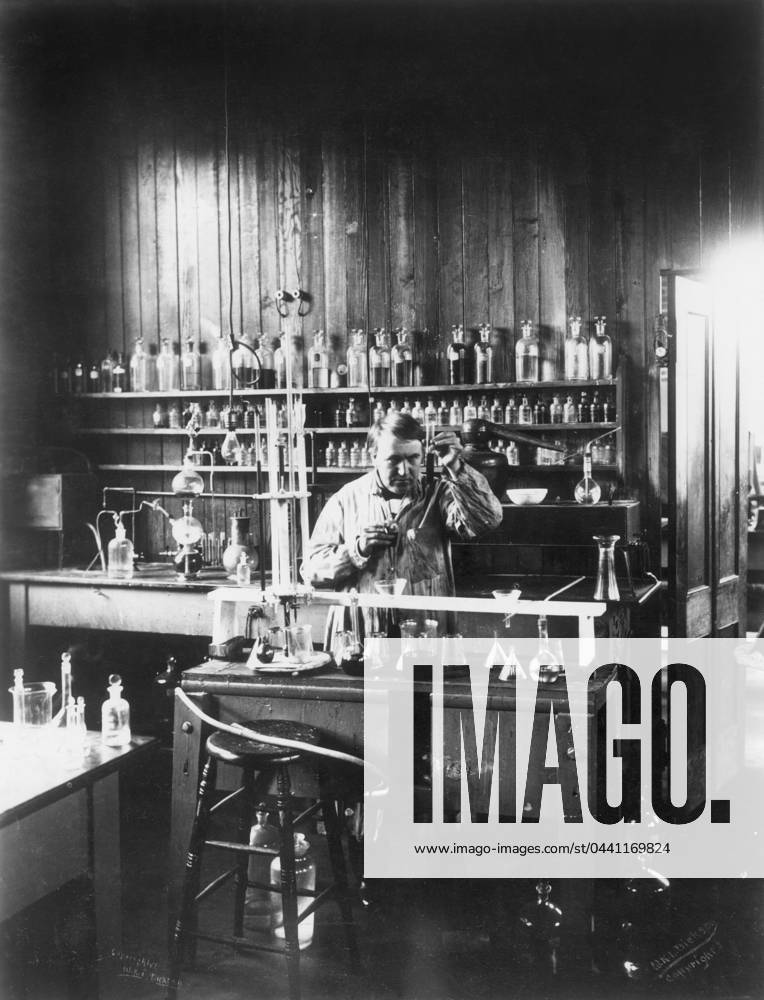 THOMAS EDISON (1847-1931). American inventor. Photographed in his chemical laboratory, West Orange, New Jersey, in 1888.