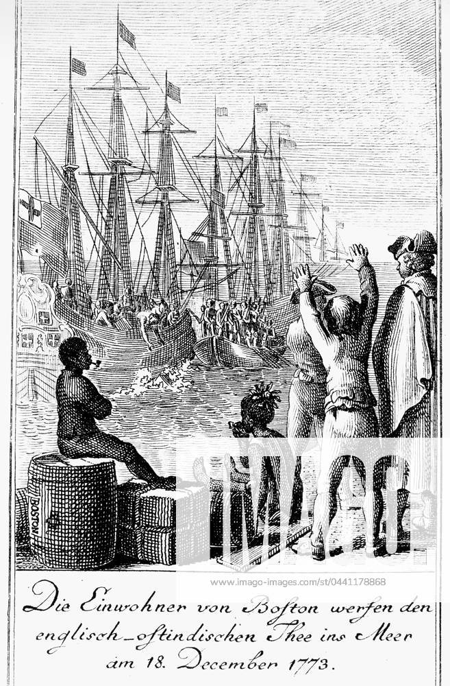 BOSTON TEA PARTY, 1773.Line engraving, German, 1784.