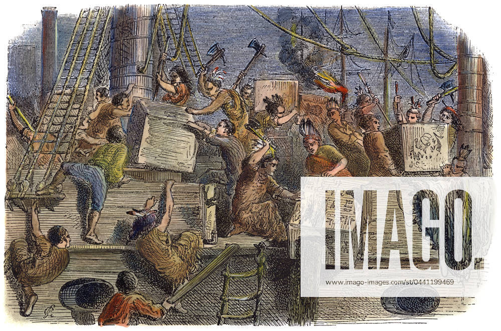 BOSTON TEA PARTY, 1773. Destruction of the tea in Boston Harbor, 16 December 1773. Wood engraving, 19th century.