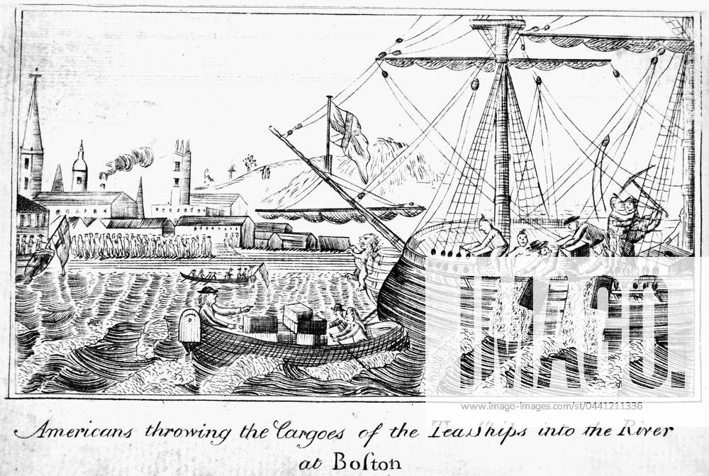 BOSTON TEA PARTY, 1773. Americans throwing the Cargoes of the Tea Ships into the River at Boston, Massachusetts, 16 December 1773. Copper engraving, 1789, the earliest known American depiction of the event.