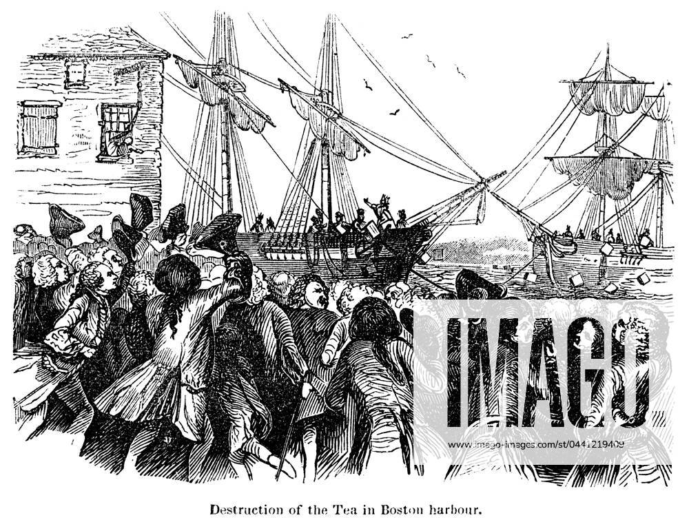 BOSTON TEA PARTY, 1773. Destruction of the tea in Boston Harbor, 16 December 1773. Wood engraving, 19th century.