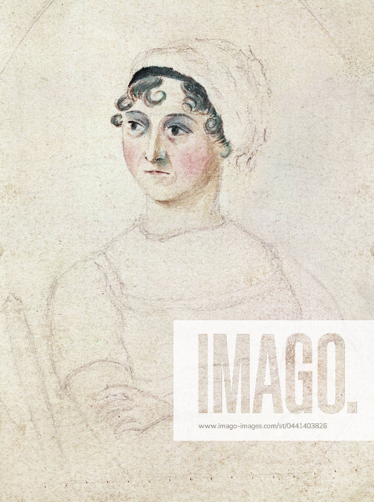 JANE AUSTEN (1775-1817). English novelist. Pencil and watercolor, c1810, by her sister, Cassandra Austen.