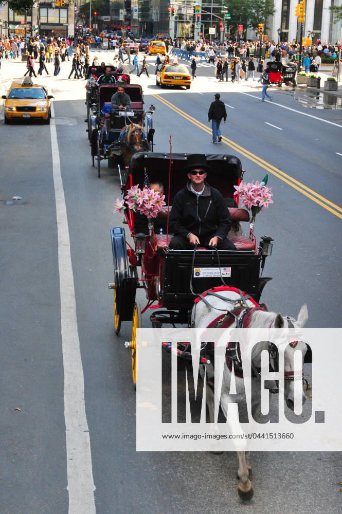 Central Park - New York NY - OCT 11:Horse carriage outside Central Park on October 11 2009 in Manhattan New York. Central Park is one of the world s largest urban public parks. New York New York United State of America