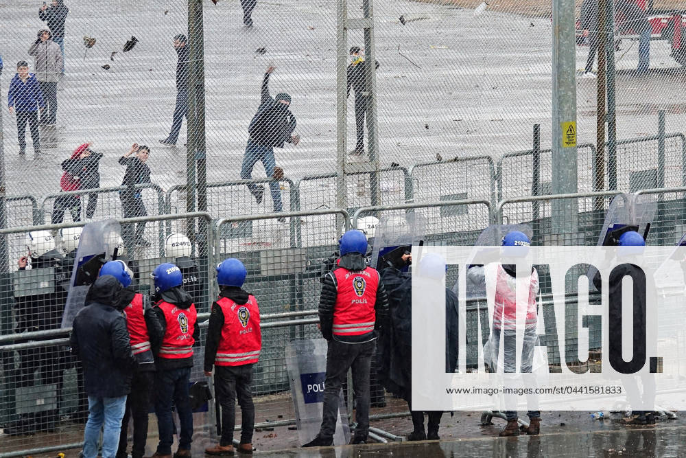 At the Newroz celebrations in Diyarbakir, Kurdish youth protest against the installation of a 5-meter-high wire mesh and police barrier between the platform where speeches and concerts are held and the people attending the celebration are seen throwing stones at the Turkish police. The final of the March 21 Newroz Holiday, which was celebrated in 58 centers in Kurdish cities in Turkey for two weeks, was celebrated with a rally and festival attended by hundreds of thousands of people in Diyarbakir. The Newroz celebration in Diyarbak?r was organized by the Kurdish political parties and organizations Peoples Equality and Democracy Party (DEM Party), Democratic Regions Party (DBP), Democratic Society Congres - ZUMAs197 20240321_aaa_s197_375