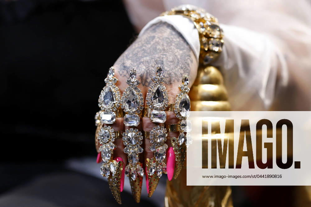 Fashion designer Harald Glööckler shows off his jeweled hands at the Kosmagic stand at the Beauty 2024 beauty fair at Messe Düsseldorf Düsseldorf, 23 03 2024 NRW Germany